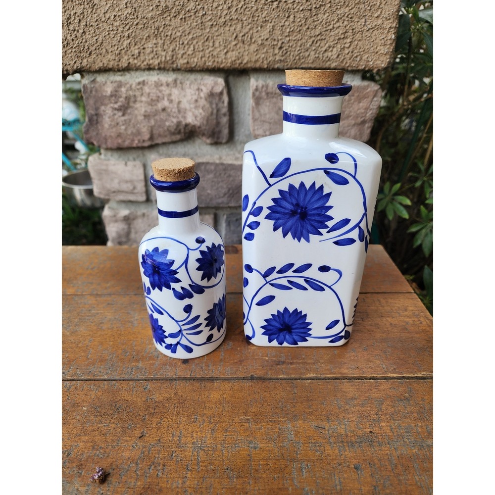 BIA Cordon Bleu Blue White Floral Ceramic Bottle Decanter Set